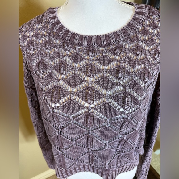 Full tilt extra large women’s purple knit sweater 100% cotton cropped - Picture 4 of 11